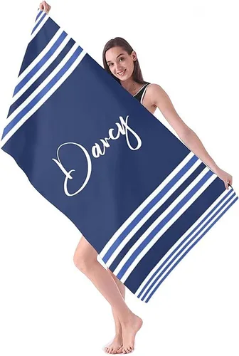 Miniatura 9 de Toalla de playa personalizada con nombres, toallas de playa personalizadas para adultos, mujeres y hombres, toallas de playa a rayas personalizadas