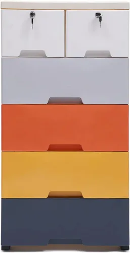 Miniatura 8 de Cómoda vertical alta de 5 niveles, torre de almacenamiento con ruedas, gabinete de almacenamiento moderno y estrecho de plástico, organizador