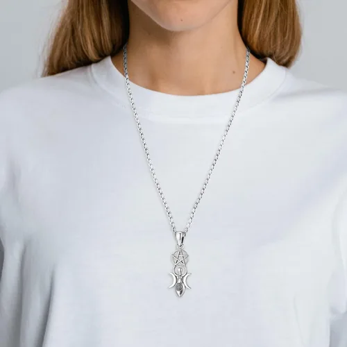 Miniatura 6 de Eusense Nudo De Bruja Plata 925 Original Brujas Nudo Collar Lilith Hécate Joyería Tetragrammaton Amuleto De Proteccion Triple Luna Diosa Collar