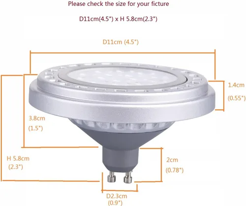 Miniatura 2 de QLEE Regulable GU10 Base AR111 15W 30 ° Ángulo de haz SMD LED Bombilla 3000k Luz cálida AC120V Focos abajo Luz de la pista 1500Lm