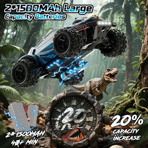 Miniatura 7 de DEERC 9308E 1:16 Coches RC Rápidos para Niños de 8 a 12 años Camión Monstruo RC para Niños 24.8 MPH, Todo Terreno 4WD Camión Dinosaurio de Alta