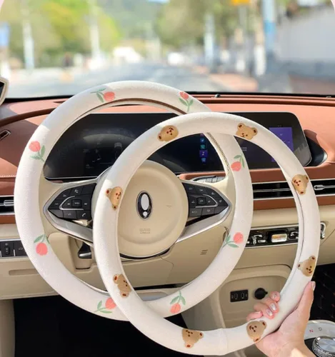 Funda de volante de microfibra de lino para mujeres, se ajusta a 15 pulgadas, coche con linda corbata de moño, antideslizante, transpirable, que
