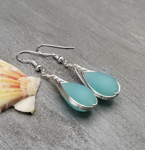 Miniatura 17 de Yinahawaii Handmade Sea Glass Earrings, Hawaiian Jewelry, Wire Braided Earrings Teardrop Earrings, Beach Jewelry Sea Glass Jewelry For Women Cobalt