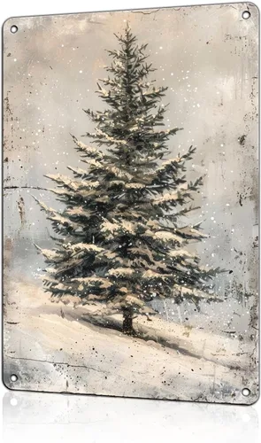 Letrero de Estaño de Metal Vintage de Árboles de Abeto Navideños de Invierno, Decoración de Pared de Árboles de Navidad, Letrero Retro de Abeto para