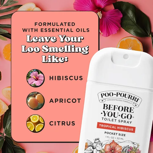 Miniatura 7 de Poo-Pourri Before-You-Go - Aerosol para inodoro de bolsillo, esenciales de viaje, hibisco tropical, 1 onza líquida, hasta 50 usos, desodorante