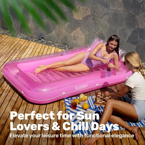 Miniatura 8 de SLOOSH Flotador inflable para adultos, con almohada, 216 x 145 cm, 4 en 1: balsa estilo tina bronceadora, camastro para tomar el sol, para fiestas