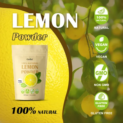 Miniatura 4 de Polvo de Limón Grelim 320g, 100% Polvo Liofilizado, Sin Relleno, Sin Gluten, Rico en Vitamina C Natural Sabor a Limón Fresco Exprimido Ideal