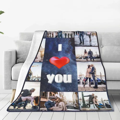 Miniatura 2 de Mantas personalizadas con fotos, manta personalizada de collage de fotos, suave, con mis propias fotos, regalos personalizados para aniversario