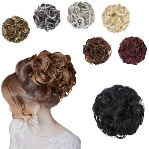 Miniatura 9 de Elaine Extensión de Moño Grande y Desordenado Cabello Rizado Moños Piezas de Cabello para Mujeres Sintético Ondulado Coleteros Grandes Gruesos Punta