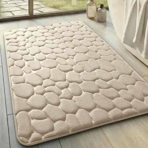 Miniatura 34 de YIHOUSE - Alfombra de espuma viscoelástica para pasillo, alfombras de baño con patrón de adoquín, superabsorbentes, alfombras de baño lavables a