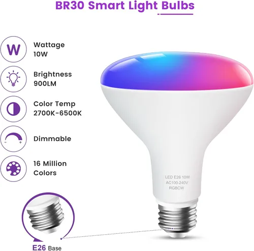 Miniatura 2 de OHLUX BR30 Bombilla inteligente de inundación, bombilla inteligente WiFi equivalente a 85 W, RGBCW, sincronización de música, bombilla que cambia