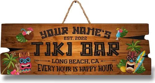 Miniatura 14 de Artsy Woodsy Letrero de madera personalizado con estampado de barra Tiki (no tallado ni neón), decoración de verano, cartel de piscina, patio
