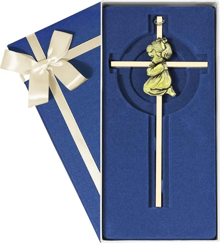Miniatura 8 de Tryuunion Cruz de pared para bebé, regalos de bautizo para niña, cruces de 7 pulgadas plateadas para niñas orando, ideales para primera comunión