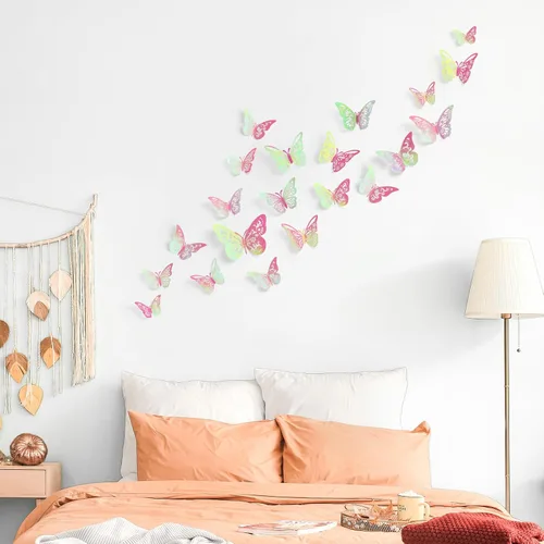 Miniatura 5 de 60 piezas de mariposas 3D para pastel y decoración de pared - 5 estilos, 3 tamaños, púrpura láser