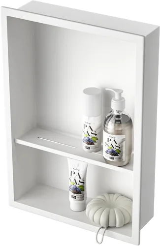 Miniatura 22 de Nicho de ducha de acero inoxidable de 24 x 12 pulgadas, cepillado, no necesita azulejos, nicho de pared con estantes dobles, estante de ducha