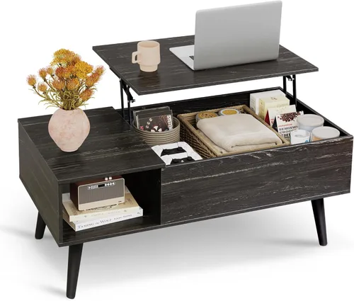 Miniatura 13 de WLIVE Mesa de Centro para Sala de Estar, Mesa de Centro Pequeña con Almacenamiento, Mesa Central de Comedor de Madera Moderna con Tapa Elevable