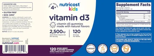 Miniatura 6 de Nutricost Gomitas de vitamina D3 para niños, 2,500 UI (62.5 mcg), 120 gomitas - Sabor a bayas mixtas