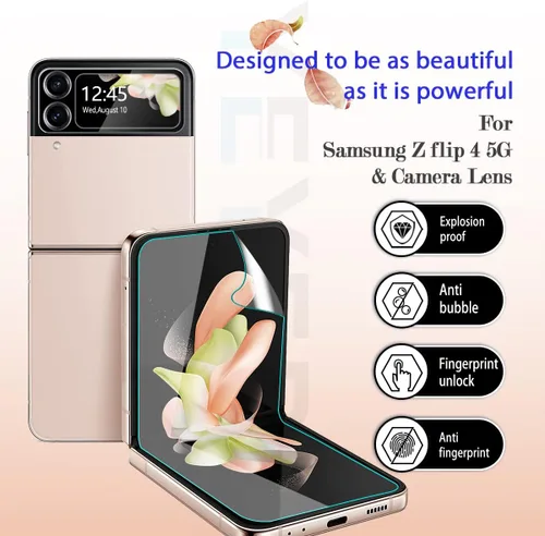 Miniatura 2 de Protector de pantalla para Galaxy Z Flip 4 5G + protectores de lente de cámara, [2+2 unidades] Protector de pantalla de cobertura completa