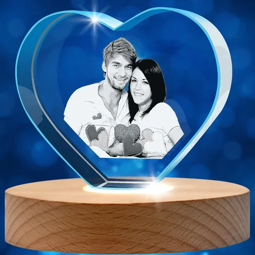 Miniatura 10 de Foto de cristal personalizada, grabado con láser, foto de cristal de corazón personalizada con base de luz LED, regalo para Navidad, cumpleaños