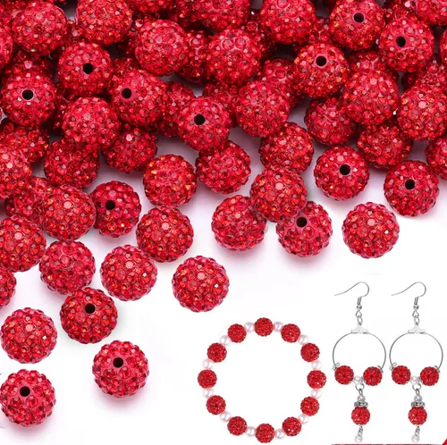 Miniatura 37 de 100 cuentas de diamantes de imitación de 0.394 pulgadas para la fabricación de joyas, 10 cuentas redondas brillantes de discoteca de Shamballa