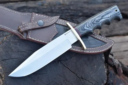 Miniatura 9 de Cuchillo Bowie de 13 pulgadas, hoja fija, mango de madera, cuchillo de caza de acero D2 con funda de cuero para campamento, senderismo, supervivencia