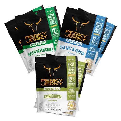 Miniatura 3 de Perky Jerky Wagyu Carne de res, Chimichurri, 2.2 onzas (paquete de 8) – 200 mg de sodio – 0.42 oz de proteína por porción – Bajo en grasa – 100%