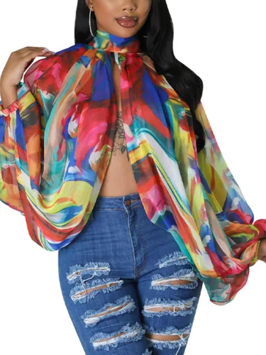 Miniatura 9 de Tops Sexys para Mujer Fiesta Club Noche con Mangas de Murciélago de Gasa Transparente con Lazo Trasero en la Parte Frontal Camisas de Mujer Casuales