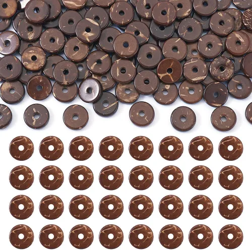 Miniatura 11 de Fashewelry 100 cuentas espaciadoras planas redondas de coco de 0.315 pulgadas (0.354 in), cuentas sueltas para hacer joyas de bricolaje con agujero