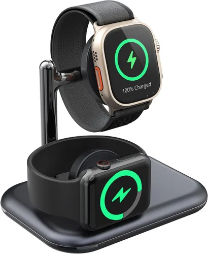 Soporte de carga para Apple Watch, estación de carga inalámbrica plegable 2 en 1 para Apple Watch Ultra/Ultra2/10/9/8/7/6/5/3/2/1/SE/SE2