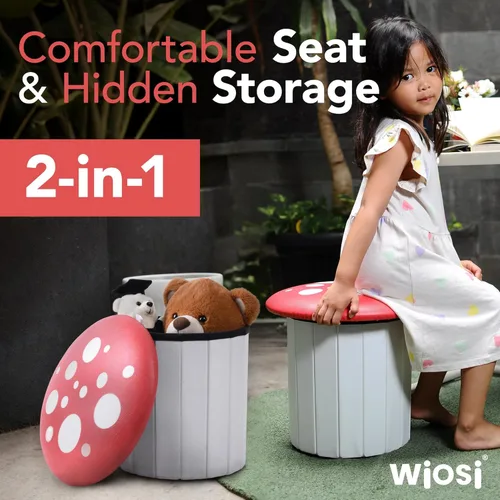 Miniatura 2 de Wiosi Lindo taburete otomano de hongos para niños y niñas, otomana de almacenamiento multiusos para juguetes y ropa, taburete otomano pequeño