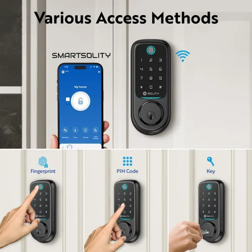 Miniatura 3 de Solity Cerradura digital inteligente sin concentrador, entrada sin llave 5 en 1, huella digital, Wi-Fi, control remoto, teclado de pantalla táctil