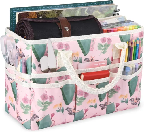 Miniatura 20 de Bolsa de mano organizadora de manualidades con múltiples bolsillos, gran caddy de almacenamiento de arte con asas para arte, manualidades, costura
