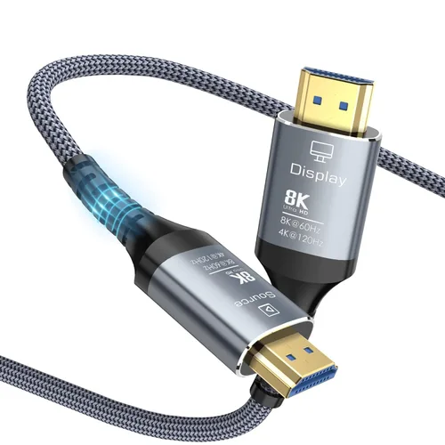 Cable de fibra óptica HDMI de 8 K, 6 pies / 1.8 metros, 48 Gbps, cable HDMI 2.1 de ultra-alta velocidad trenzado, 8 K a 60 Hz, 4 K a 120 Hz,