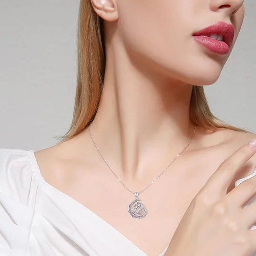 Miniatura 5 de Collar de pentagrama de plata de ley con triple luna, diosa celta, nudo celta, nudo de brujas, pentáculo, sol y luna, hécate, tetragrammaton, collar