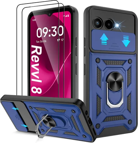 Miniatura 122 de ATUMP Funda para T-Mobile Revvl V Plus 5G con protector de pantalla HD con cubierta de cámara deslizante, soporte de anillo de rotación de 360° Negro