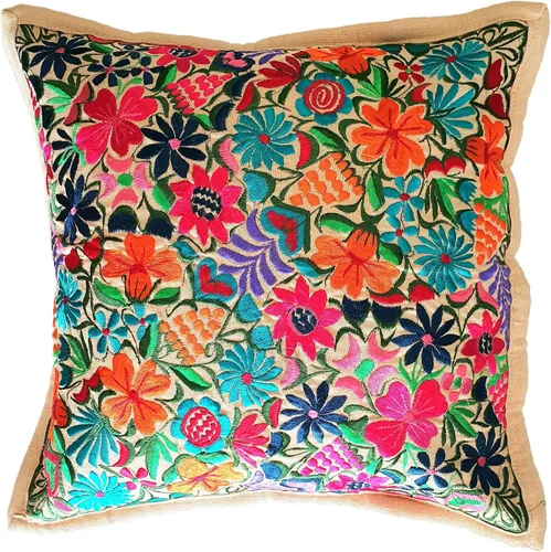 Miniatura 4 de ALKIMIA INC Funda de almohada mexicana hecha a mano Chiapas Bordado (Beige)
