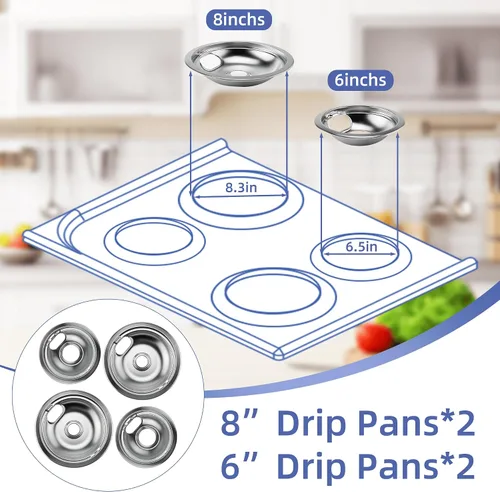 Miniatura 4 de W10196406 y W10196405 - Juego de bandejas de goteo cromadas para Whirlpool Amana Maytag Magic-Chef Kenmore con ranura de bloqueo, incluye 2 cuencos
