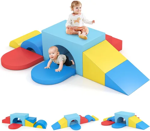 Miniatura 11 de Olakids Juguetes de Escalada para Niños Pequeños, 7 Piezas de Bloques de Espuma para Bebés de Interior, Juego Suave con Cuero PU, Estructura