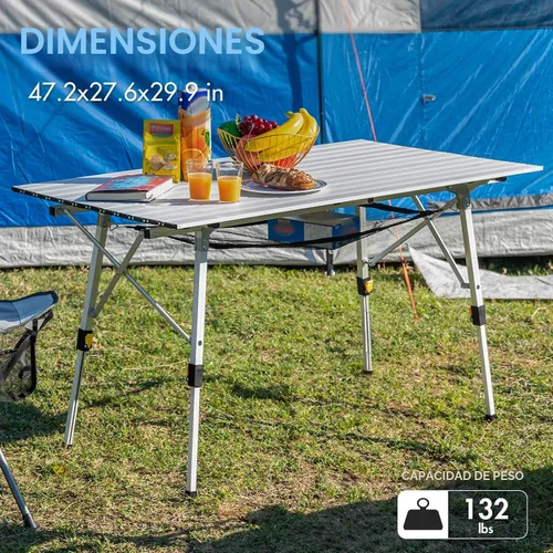 Miniatura 5 de PORTAL Mesa de Camping Portátil Plegable con Patas Ajustables, Mesa Plegable de Aluminio Enrollable con Bolsa de Transporte para Exteriores, Playa