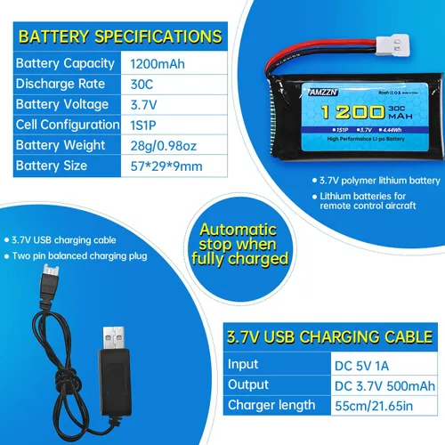 Miniatura 3 de Batería Lipo de 3.7 V 1200 mAh 30C con cable de carga USB, enchufe Molex para SYMA X5SW X5SC X5SC-1 KY601S RC Drone Accesorios de batería de litio