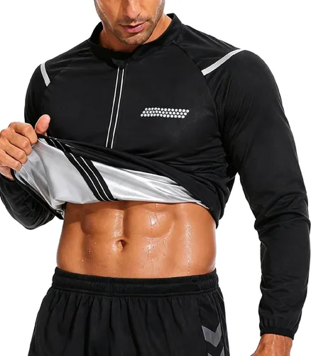 LAZAWG Traje de sauna para hombre, manga larga, sudadera con cremallera, chaqueta de sauna para gimnasio, entrenamiento, ejercicio