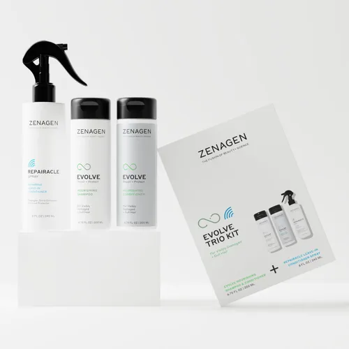 Miniatura 3 de ZENAGEN Evolve Trio Kit para cabello visiblemente dañado y opaco Champú nutritivo + acondicionador + acondicionador sin enjuague, restaura