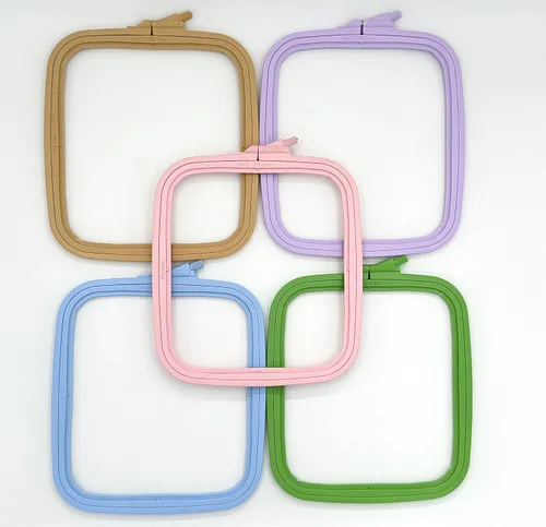 Miniatura 43 de Nurge 5 aros cuadrados grandes de plástico para bordar, aro de costura cruzada, aro de aguja perforadora, multicolor
