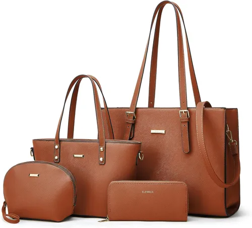 Miniatura 182 de Juego de 4 bolsas modernos para mujer de cuero sintético: bolso tote, bolso de hombro, bolso de mano y cartera.