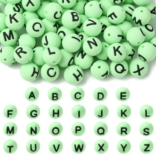 Miniatura 13 de 26 cuentas de silicona con letras de 0.59 pulgadas para hacer llaveros, cuentas focales redondas de silicona A-Z para bolígrafos, pulseras, collares