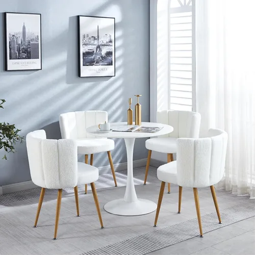 Miniatura 5 de FMD White Boucle - Juego de 2 sillas de comedor, sillas laterales tapizadas de sherpa para sala de estar, cocina, dormitorio, tocador
