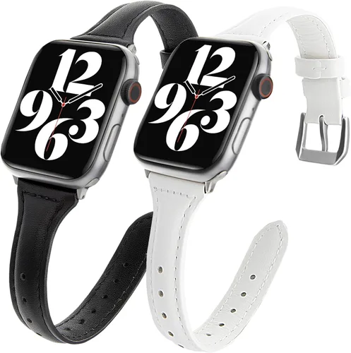 Miniatura 13 de 2 paquetes de correas delgadas de cuero genuino compatibles con Apple Watch de 38mm 40mm 41mm 42mm 44mm 45mm 49mm, correas delgadas de cuero de capa