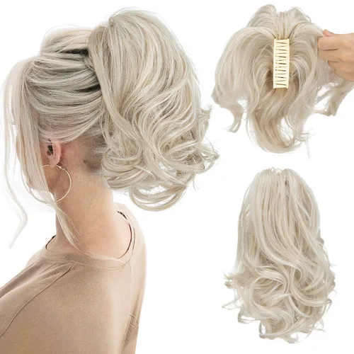 Miniatura 44 de CJL HAIR - Extensiones de cabello con pinza de garra para cola de caballo corta, trenza desordenada, sintéticas, maleables, para mujeres, cabello