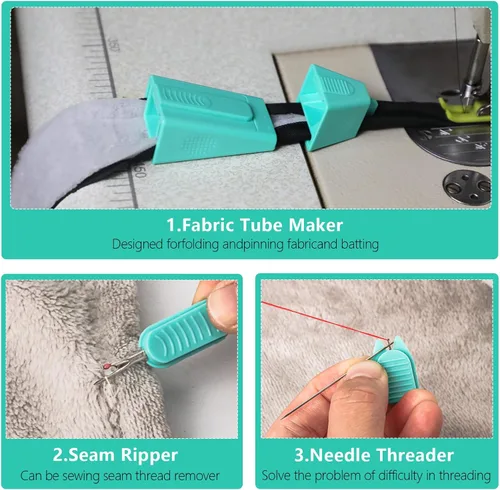 Miniatura 2 de TIGARI Creador de Cinta al Sesgo, Creador de Tubos de Tela para Herramienta de Alfombras Jelly Rolls con Enhebrador de Agujas y Descosedor, Verde 1
