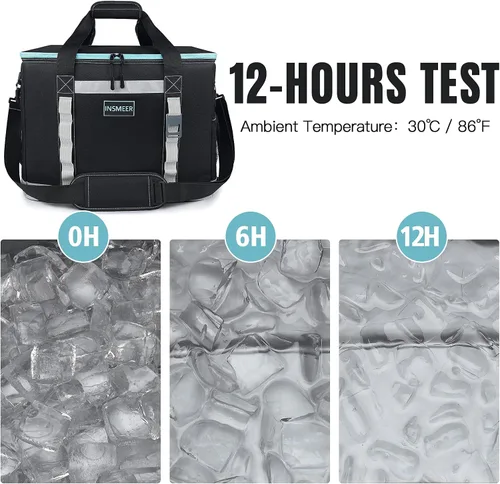 Miniatura 6 de INSMEER Bolsa térmica aislada para 65 latas/32 latas, bolsa enfriadora grande con correa para el hombro, enfriadores portátiles plegables a prueba